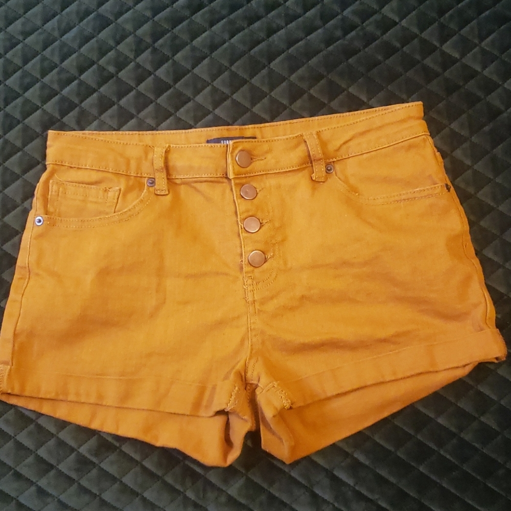 Forever 21 button fly high waisted mustard shorts - Picture 2 of 5